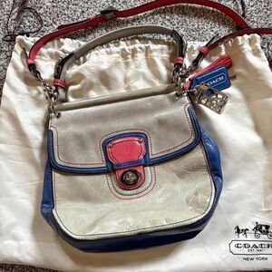 Coach Limited 70th Anniversary Willis Leather Shoulder Bag — Cream, Blue & Pink